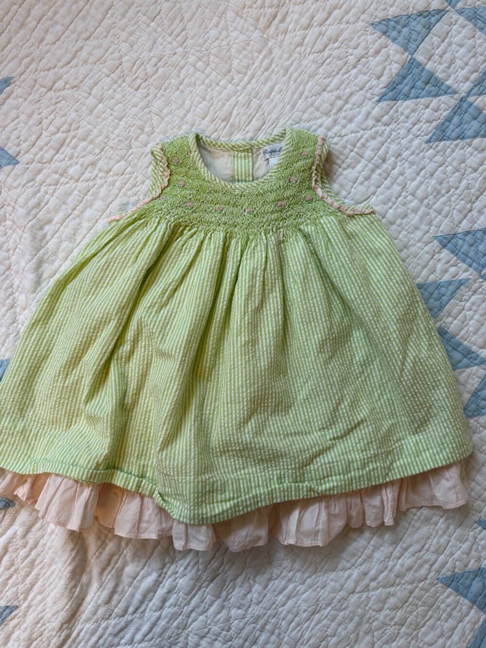 Ralph Lauren Baby girl green and white seersucker Dress - 9 Months